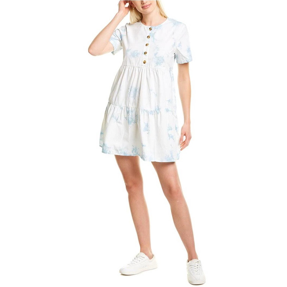 Madewell Tie-Dye Button-Front Short-Sleeve Tiered Mini Dress size medium